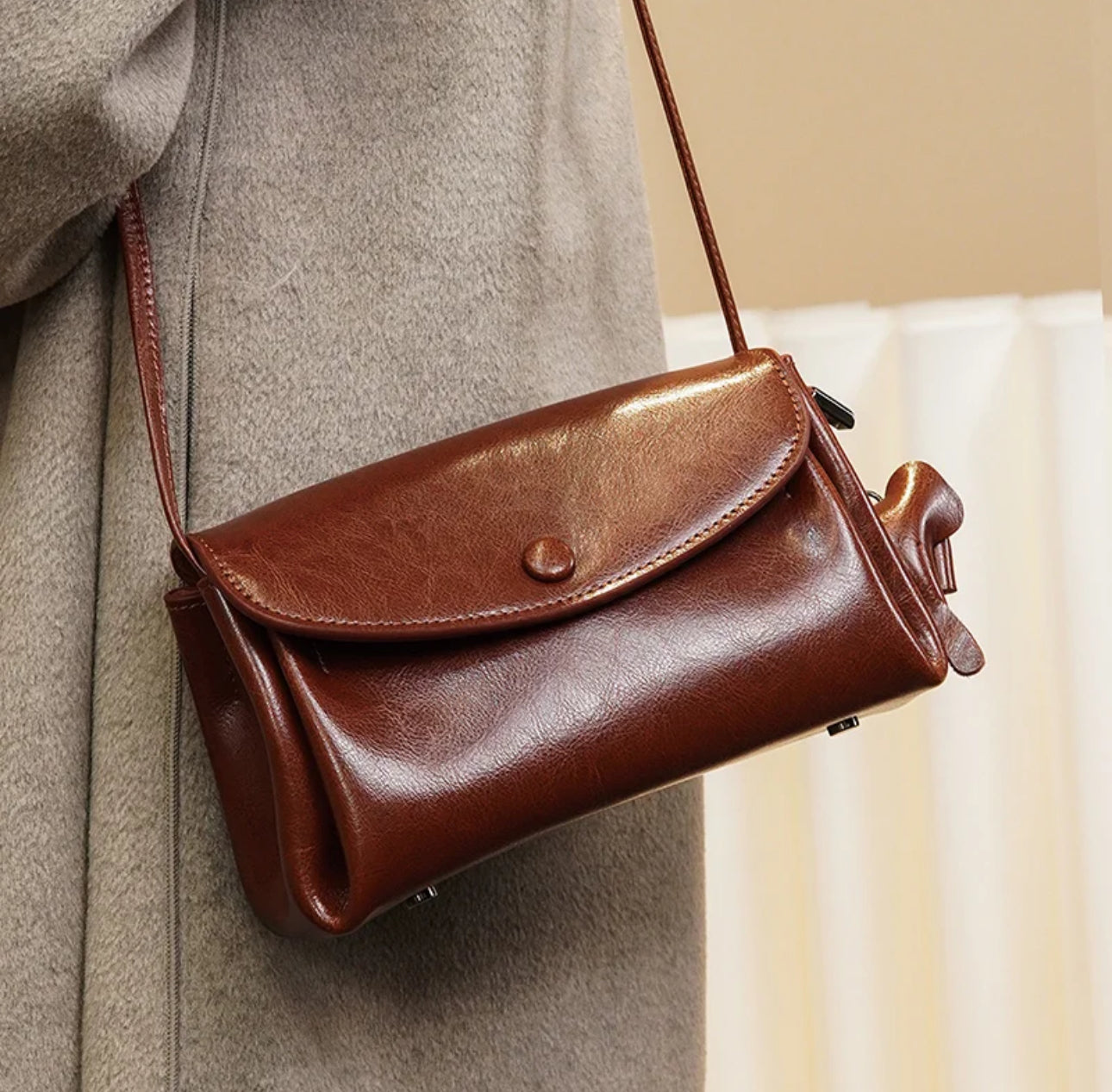 Elegant Elephant™ Leather Shoulder Bag with Charm
