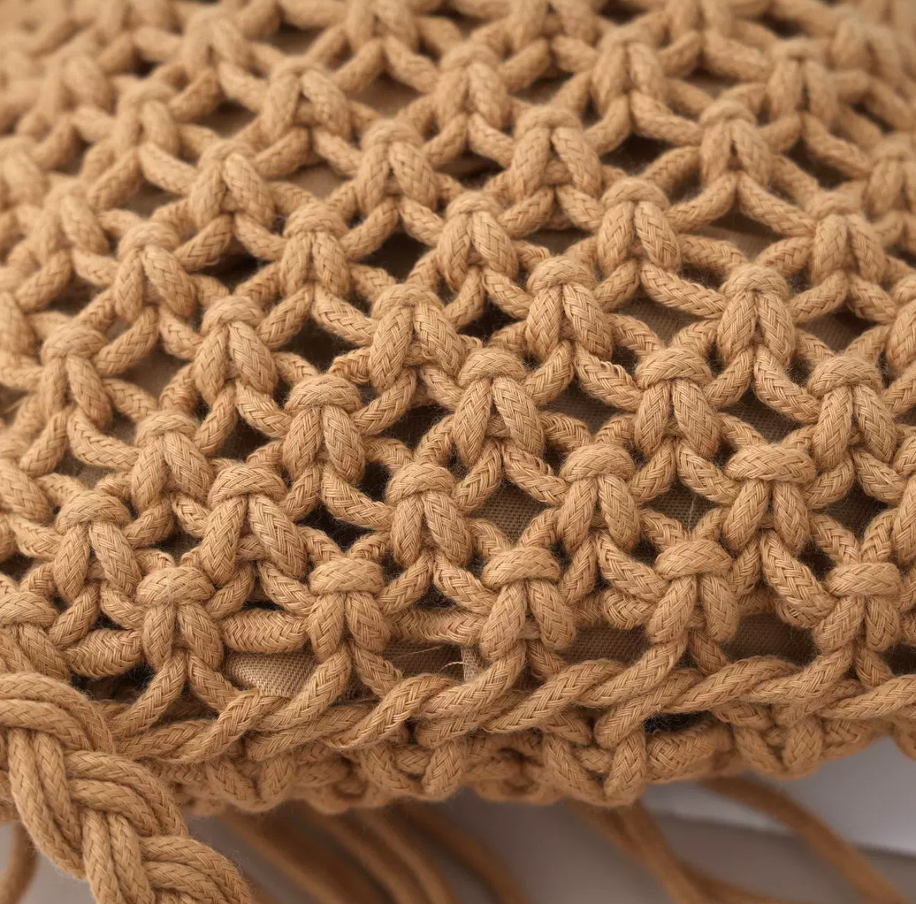 Macramé Fringe Shoulder Bag – Boho Woven Purse (Sand / Ivory)