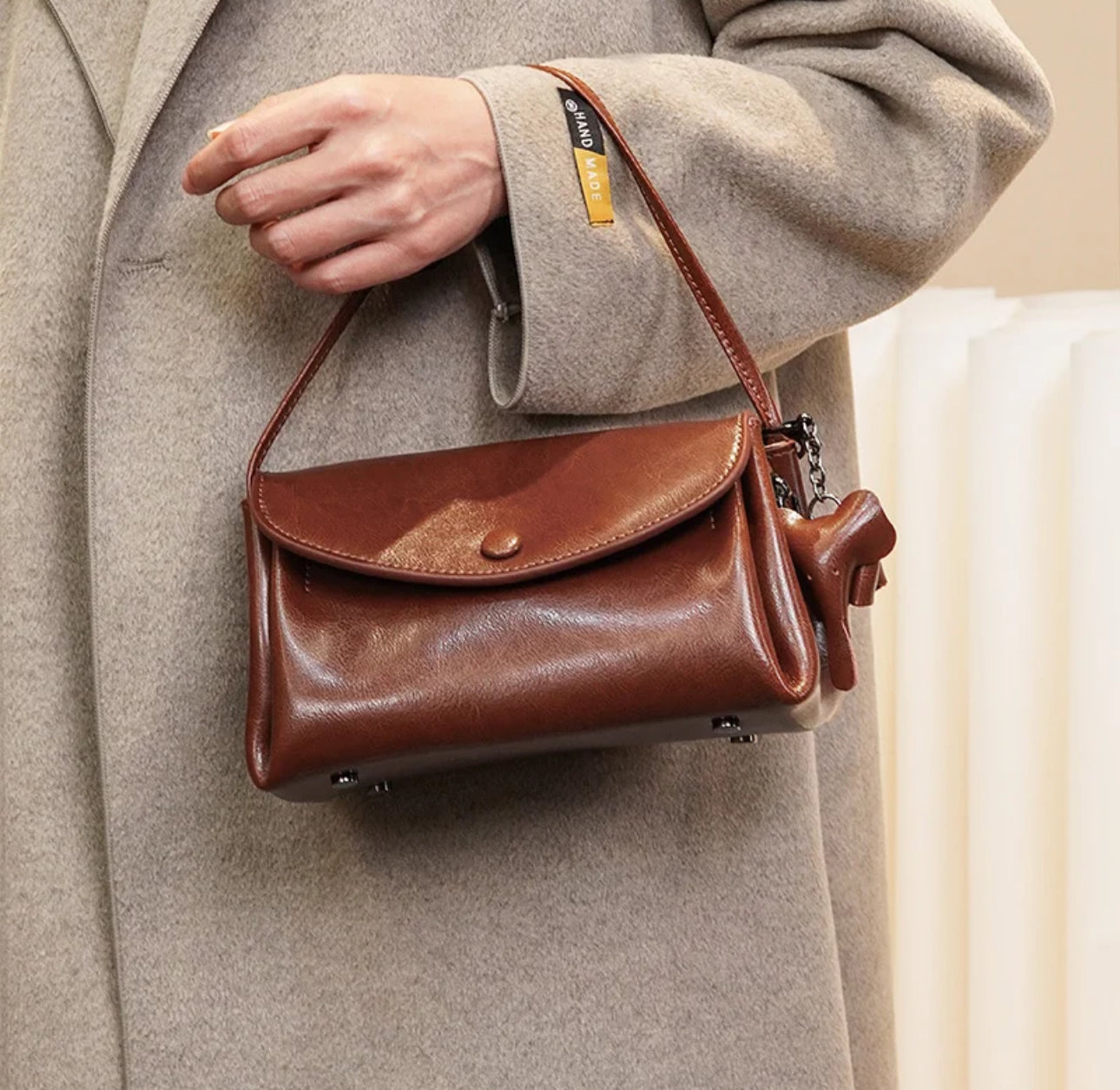 Elegant Elephant™ Leather Shoulder Bag with Charm